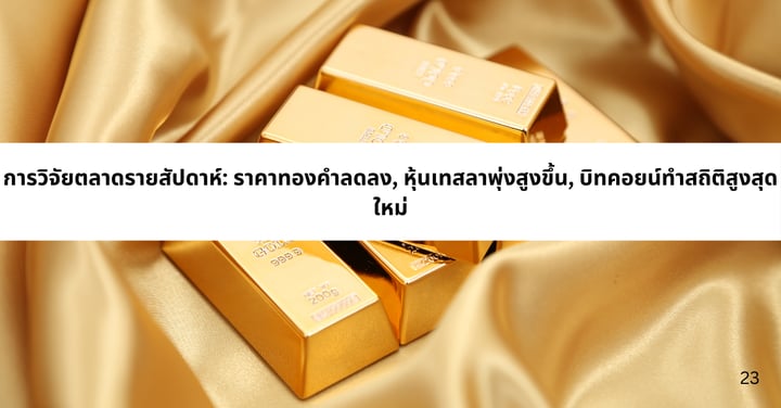 การวิจัยตลาดรายสัปดาห์: ราคาทองคำลดลง, หุ้นเทสลาพุ่งสูงขึ้น, บิทคอยน์ทำสถิติสูงสุดใหม่